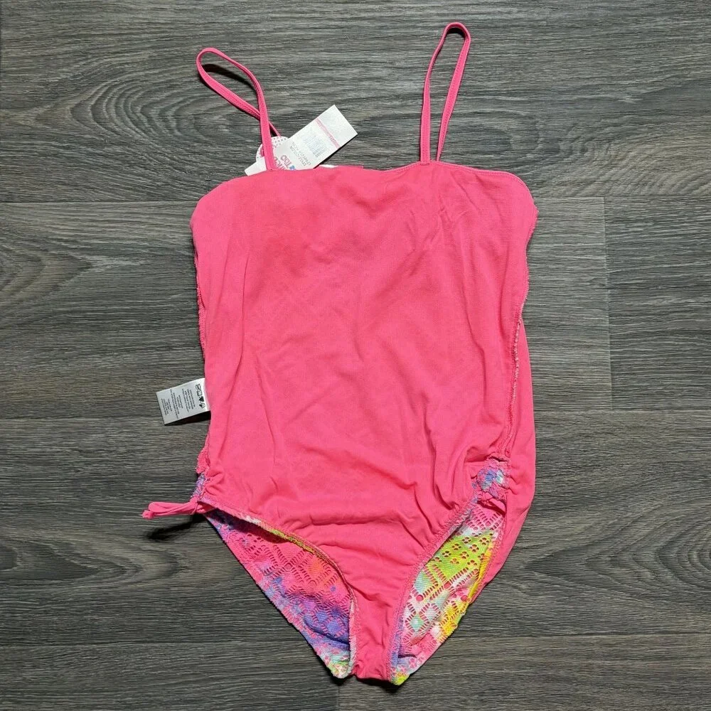 Limited Too Girls 14-16 Bathing Suit UPF 50 One Piece Ruffled Swimsuit Pink